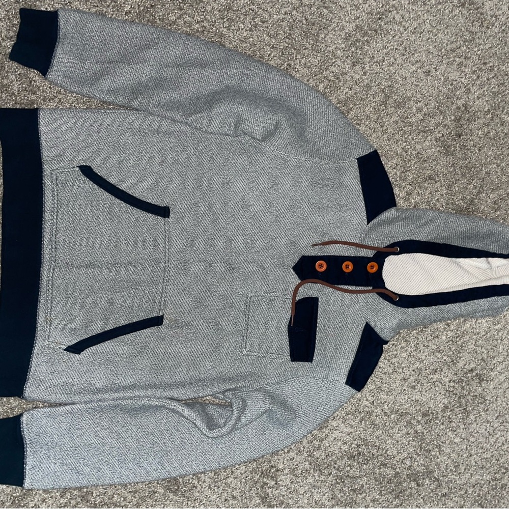 CPO Provisions Gray/Navy Hooded Pullover with Button Accents